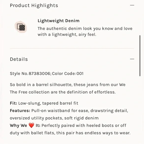 FreePeople WE THE FREE:”SILVERTON” Pull-On Barrel Jeans in Smokescreen NWOT - Picture 5 of 10